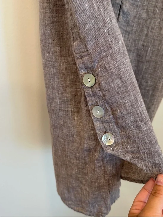 J Jill Love Linen Tank Brown Heathered Mother Pearl Coastal S Petite Tunic - Picture 4 of 9